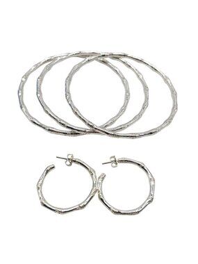 Avon Silver Tone Bamboo Hoop Earrings Bracelet Gift Set Large